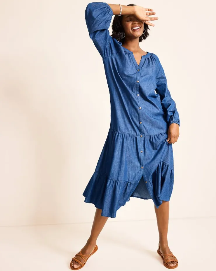 Tommy Bahama Indigo Cove Embroidered Midi Dress-Women Dresses