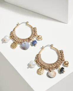 Tommy Bahama Indigo Shore Mixed Materials Charm Hoop Earrings-Women Jewelry