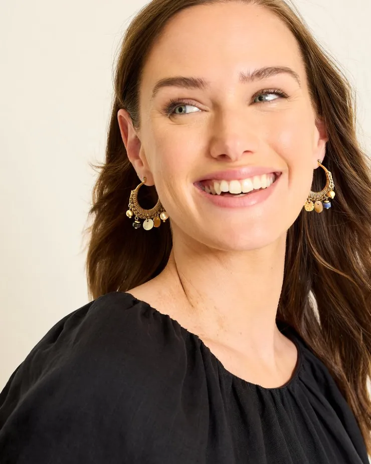 Tommy Bahama Indigo Shore Mixed Materials Charm Hoop Earrings-Women Jewelry