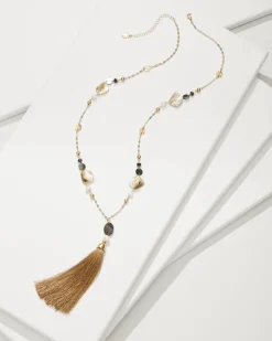 Tommy Bahama Indigo Shore Mixed Materials Tassel Necklace-Women Jewelry