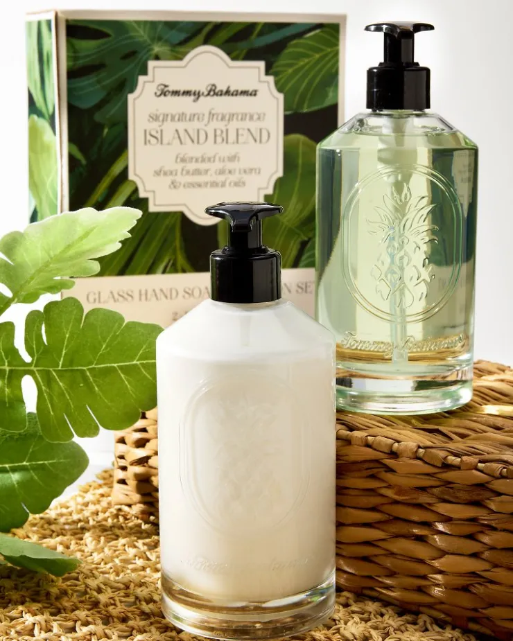 Tommy Bahama Glass Hand Soap & Lotion Set- Candles & Diffusers|Bath