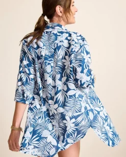 Tommy Bahama Island Blooms Boyfriend Beach Shirt-Women Beach Coverups