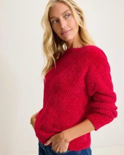 Tommy Bahama Island Luna Chenille Shell Stitch Boat-Neck Sweater-Women Sweaters