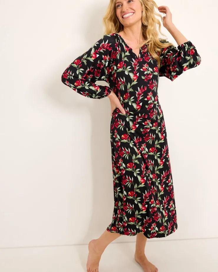 Tommy Bahama Jersey Long-Sleeve Maxi Sleep Dress-Women Sleepwear