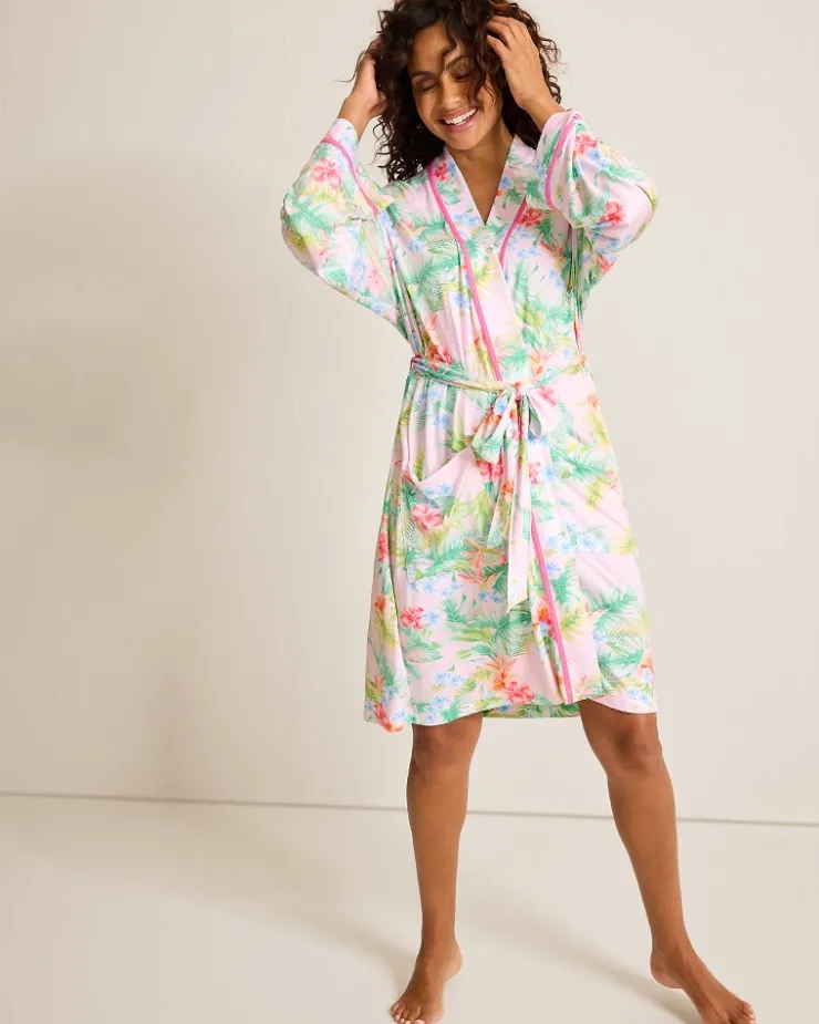 Tommy Bahama Jersey Long-Sleeve Short Robe-Women Sleepwear