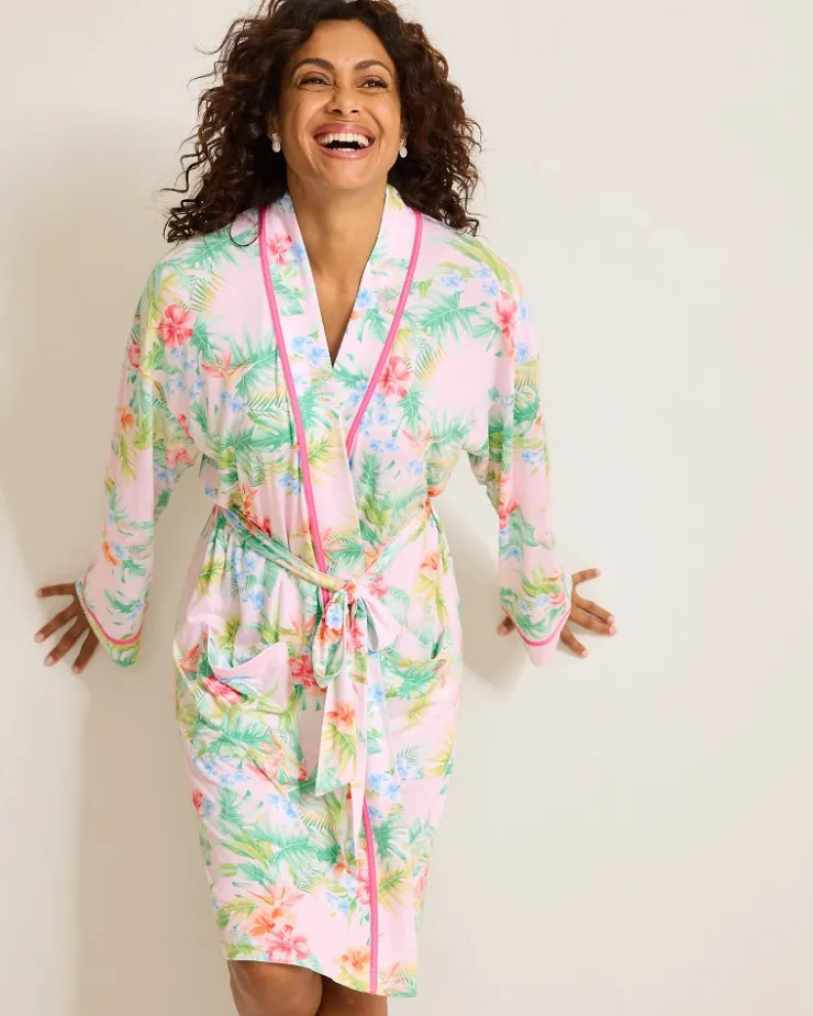 Tommy Bahama Jersey Long-Sleeve Short Robe-Women Sleepwear