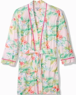 Tommy Bahama Jersey Long-Sleeve Short Robe-Women Sleepwear