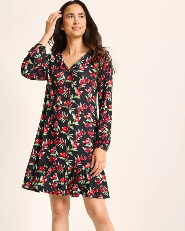 Tommy Bahama Jersey Long-Sleeve Short Sleep Dress-Women Sleepwear