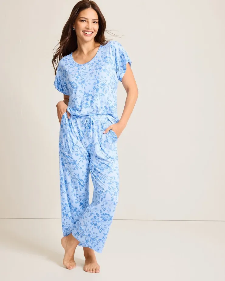 Tommy Bahama Jersey Short Sleeve & Cropped Pants Pajama Set-Women Sleepwear