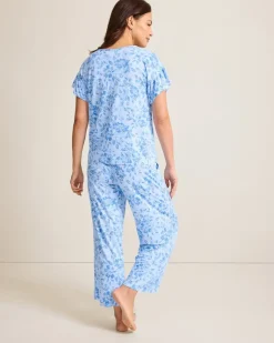 Tommy Bahama Jersey Short Sleeve & Cropped Pants Pajama Set-Women Sleepwear