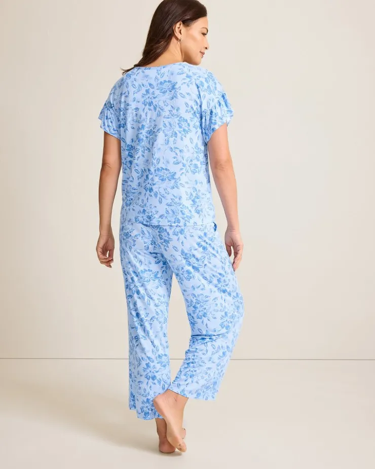 Tommy Bahama Jersey Short Sleeve & Cropped Pants Pajama Set-Women Sleepwear