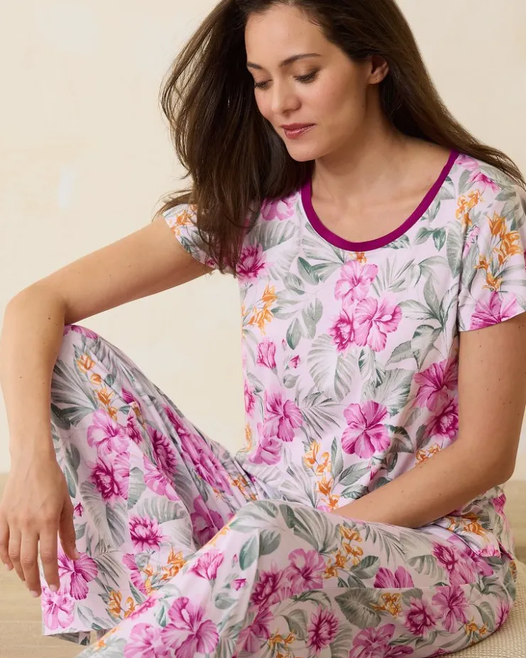 Tommy Bahama Jersey Short Sleeve & Pants Pajama Set-Women Sleepwear