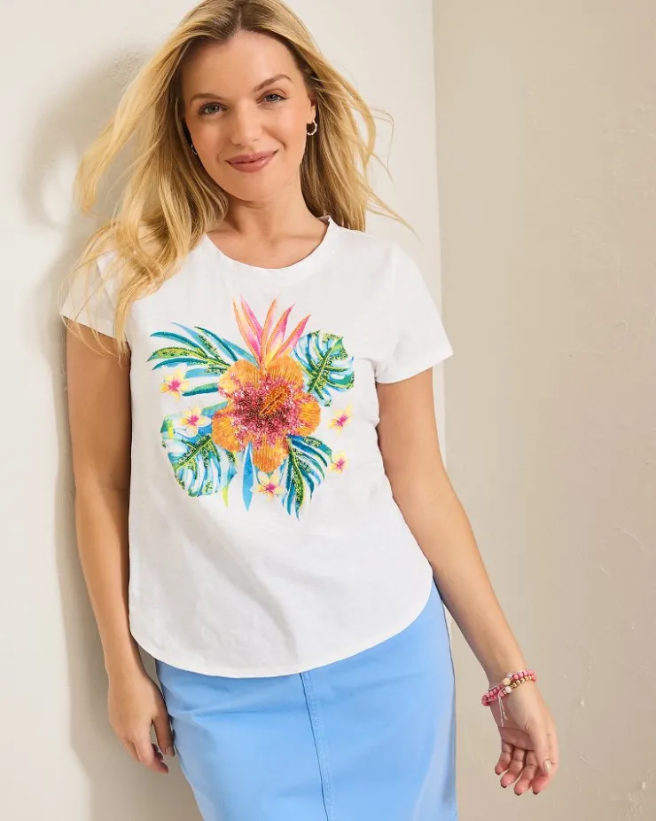 Tommy Bahama Jewel of the Jungle Embellished Lux T-Shirt-Women Tops & Shirts
