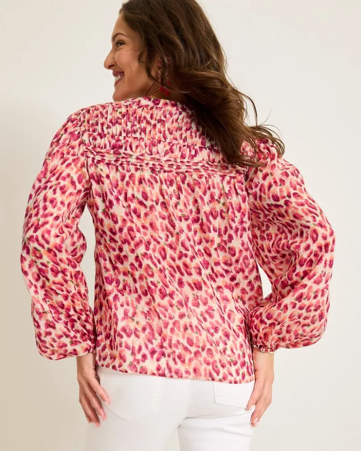 Tommy Bahama Jeweled Jaguar Pintuck Blouse-Women Tops & Shirts