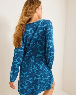 Tommy Bahama Knit Long-Sleeve Short Sleep Dress-Women Sleepwear