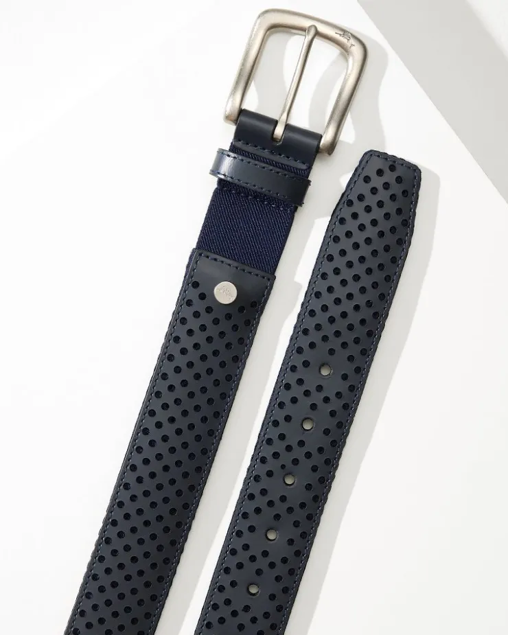 Tommy Bahama Leather Mesh Cushion Performance Belt- Belts