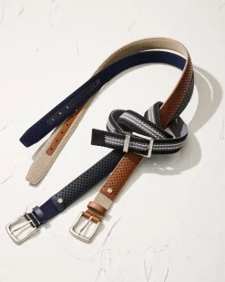 Tommy Bahama Leather Mesh Cushion Performance Belt- Belts