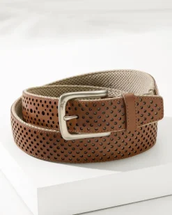 Tommy Bahama Leather Mesh Cushion Performance Belt- Belts