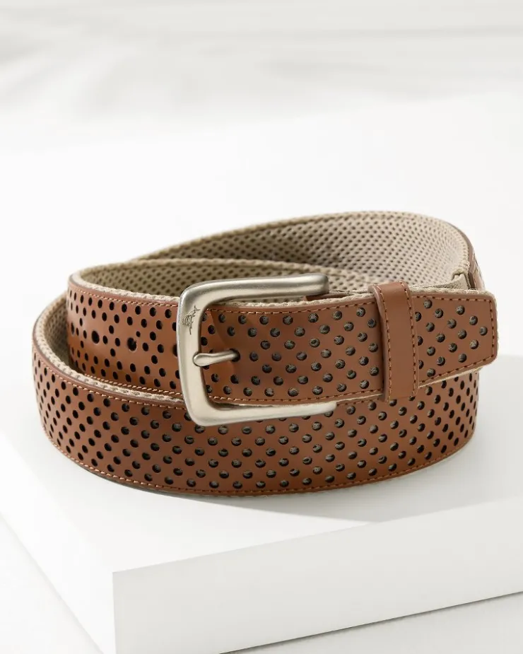 Tommy Bahama Leather Mesh Cushion Performance Belt- Belts