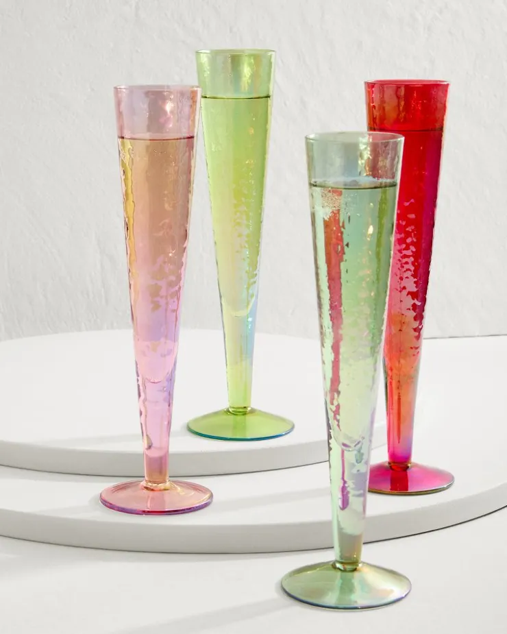 Tommy Bahama Luster Champagne Glasses — Set of 4- Drinkware & Bar