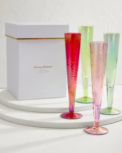 Tommy Bahama Luster Champagne Glasses — Set of 4- Drinkware & Bar