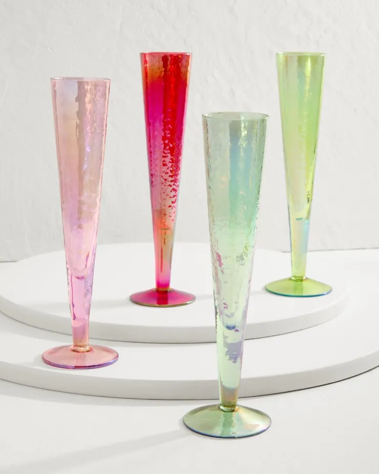 Tommy Bahama Luster Champagne Glasses — Set of 4- Drinkware & Bar