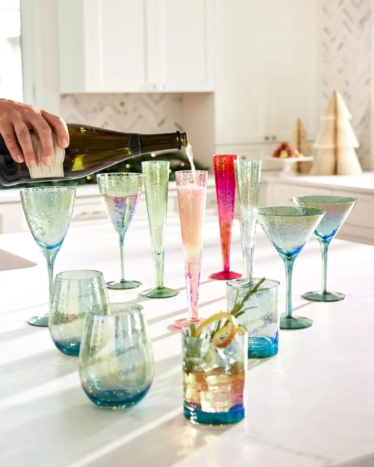 Tommy Bahama Luster Champagne Glasses — Set of 4- Drinkware & Bar