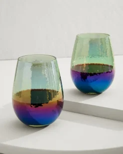 Tommy Bahama Luster Stemless Wine Glasses — Set of 2- Drinkware & Bar