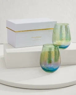 Tommy Bahama Luster Stemless Wine Glasses — Set of 2- Drinkware & Bar