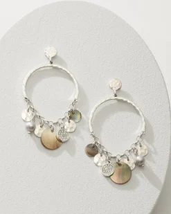 Tommy Bahama Marco Island Shell and Mother of Pearl Drop Hoop Earrings-Women Jewelry