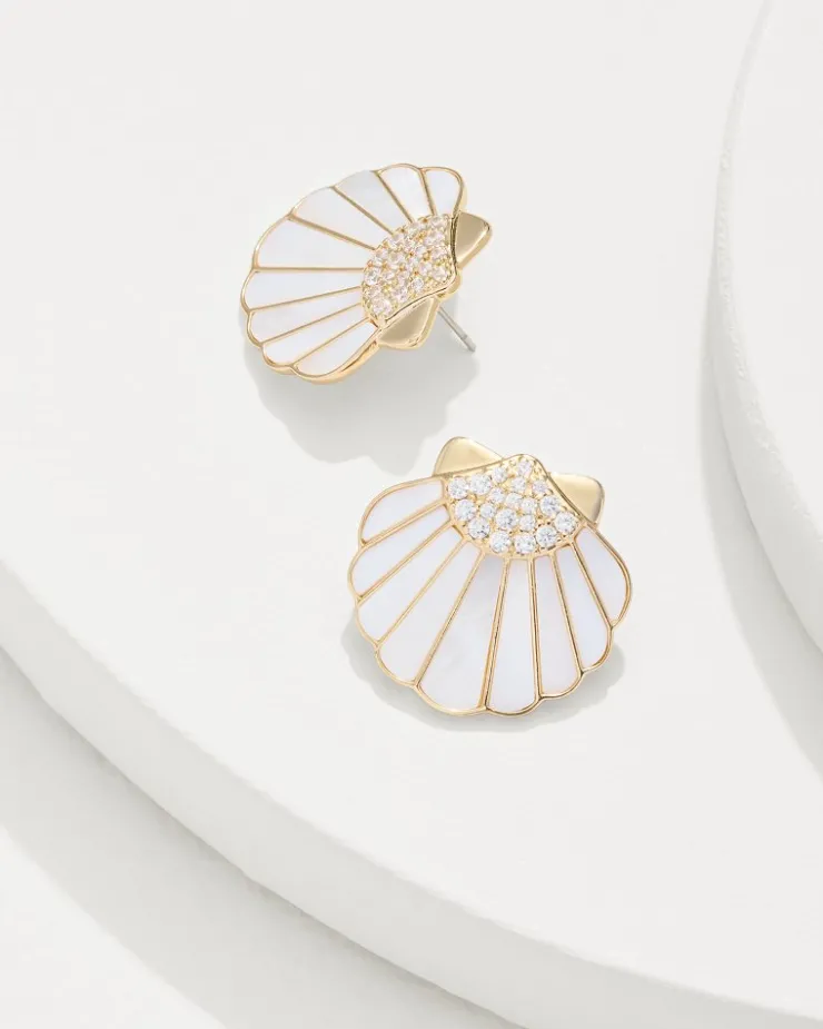 Tommy Bahama Moments in Paradise Mother of Pearl and Shell Statement Earrings-Women Jewelry