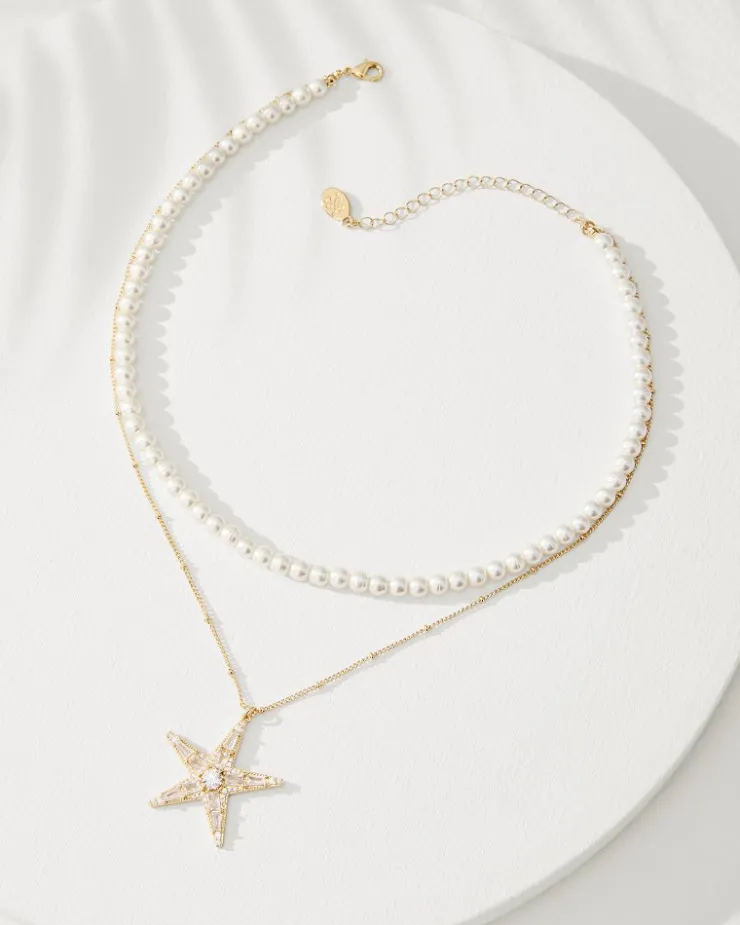 Tommy Bahama Moments in Paradise Star Layered Pearl Necklace-Women Jewelry