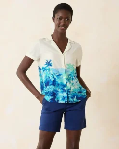 Tommy Bahama Oceanside Views Talulla Silk Camp Shirt-Women Tops & Shirts