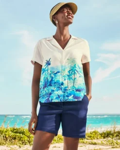 Tommy Bahama Oceanside Views Talulla Silk Camp Shirt-Women Tops & Shirts