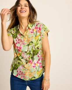 Tommy Bahama Orchid Bay Silk Camp Shirt-Women Tops & Shirts