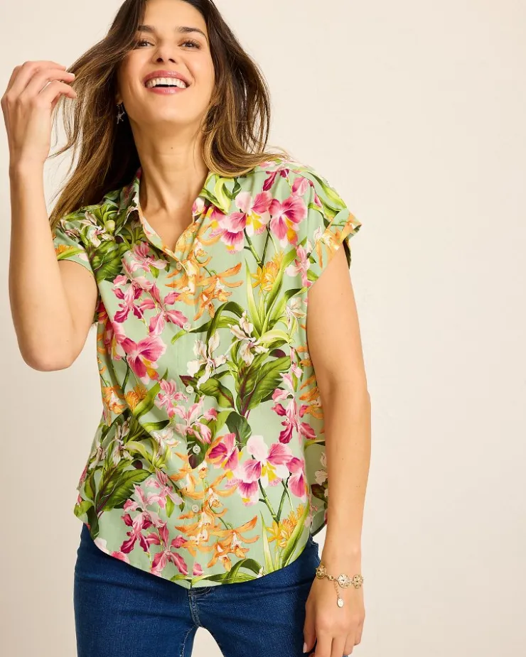 Tommy Bahama Orchid Bay Silk Camp Shirt-Women Tops & Shirts
