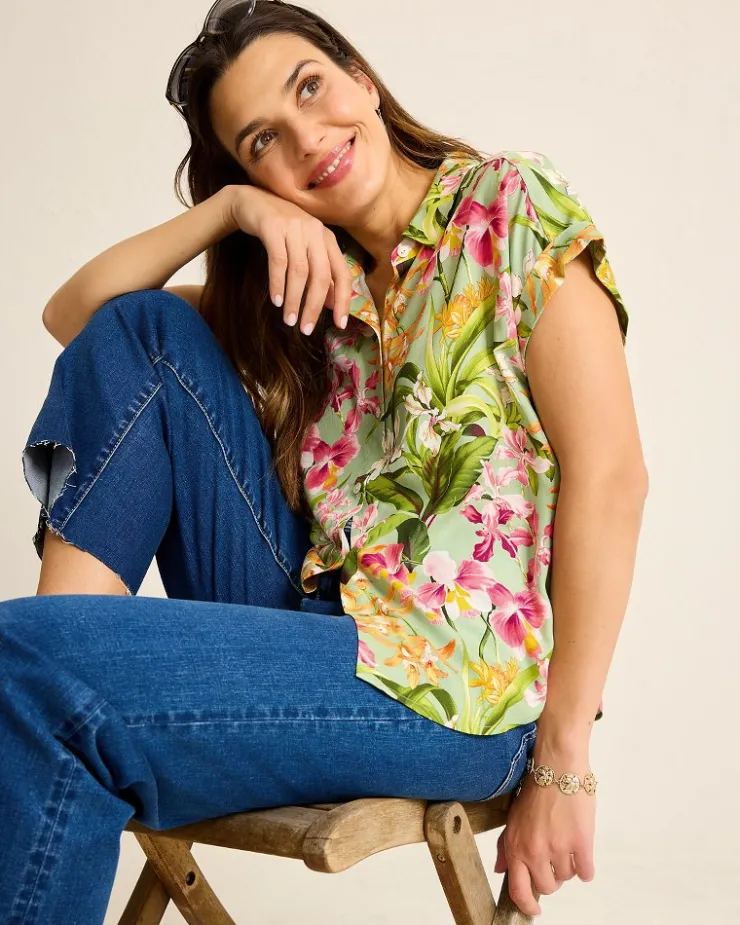Tommy Bahama Orchid Bay Silk Camp Shirt-Women Tops & Shirts