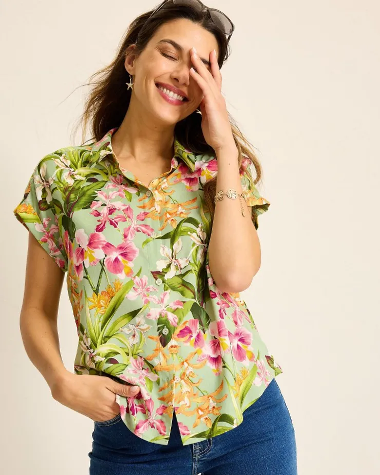 Tommy Bahama Orchid Bay Silk Camp Shirt-Women Tops & Shirts