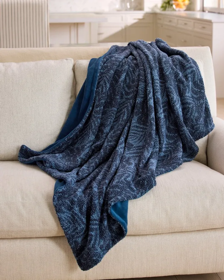 Tommy Bahama Palm Fronds Faux Teddy Throw- Throws
