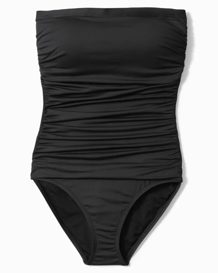 Tommy Bahama Pearl Shirred Bandeau One-Piece Swimsuit-Women One-Piece Suits