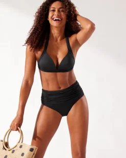 Tommy Bahama Pearl Shirred High-Waist Bikini Bottoms-Women Bikini Bottoms