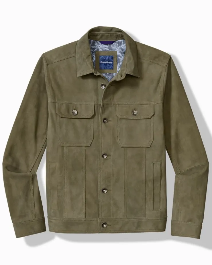 Tommy Bahama Pine Lake Suede Trucker Jacket- Jackets & Outerwear