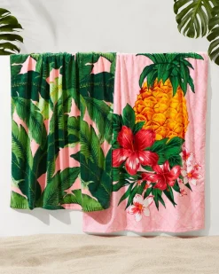Tommy Bahama Pineapple Queen & Swaying Fronds Beach Towels — Set of 2- Beach Towels
