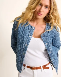Tommy Bahama Quilted Cropped Denim Jacket-Women Jackets