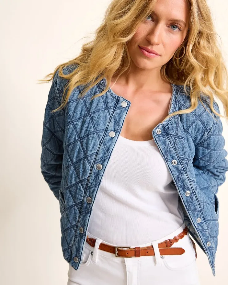 Tommy Bahama Quilted Cropped Denim Jacket-Women Jackets