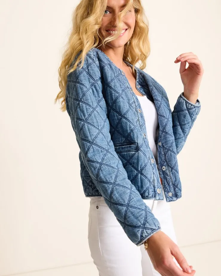 Tommy Bahama Quilted Cropped Denim Jacket-Women Jackets