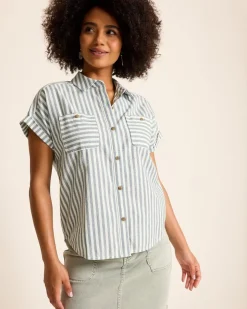 Tommy Bahama Seaway Stripe Coastal Twill Shirt-Women Tops & Shirts