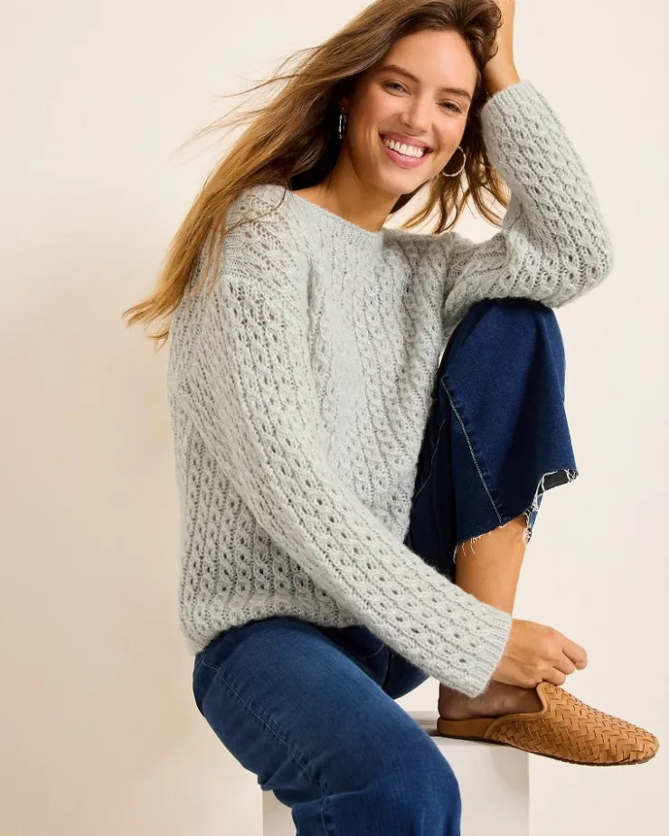 Tommy Bahama Shimmer Cable Boat-Neck Sweater-Women Sweaters