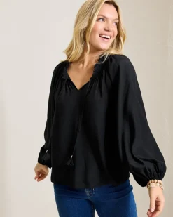 Tommy Bahama Silky Seas Smocked Peasant Top-Women Tops & Shirts
