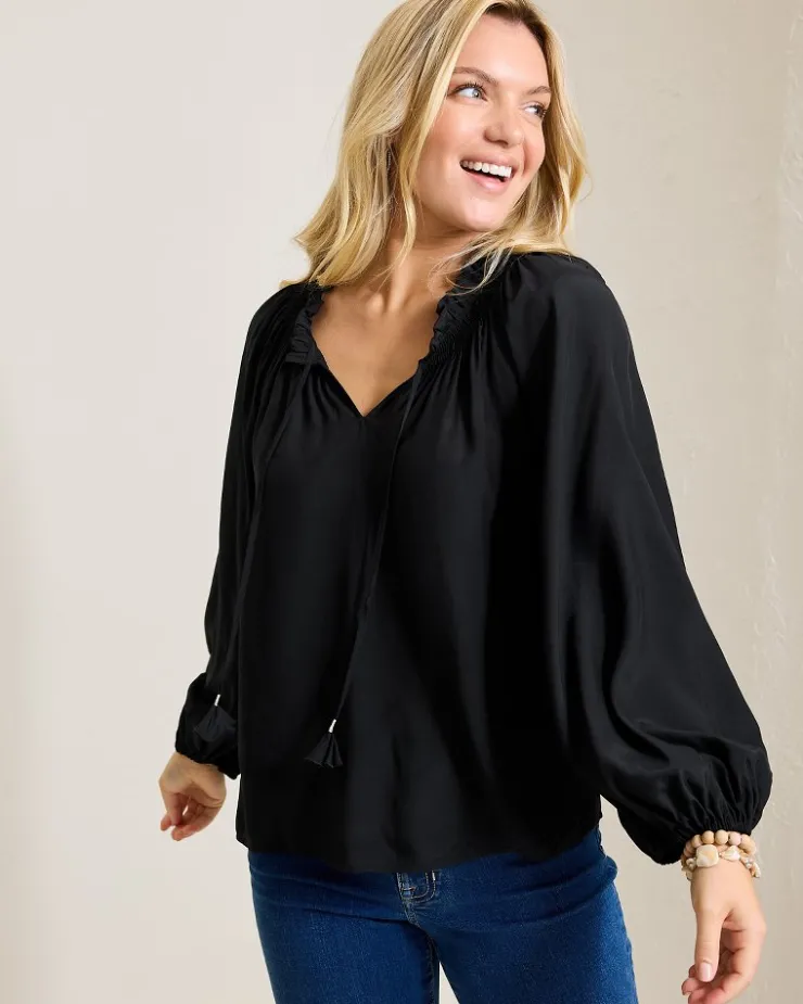 Tommy Bahama Silky Seas Smocked Peasant Top-Women Tops & Shirts